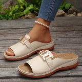 New Large-Size Lady Fashion Flat-Bottomed Slippers Metal Chain Thick-Soled Women's