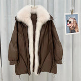 The New Winter 2024 Oversized Fox Fur Collar Loose Versatile Goose Down Female Long Style To Overcome The Coat Tide-Outfit