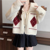 Atmosphere Feels Small Korean Linge Collar With Sweater Women Winter Lazy Wind Loose Soft Knitted Open