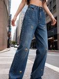 Temperament Harajian Metal Decorative Trousers 2025 Autumn New Retro Loose Jeans Women's