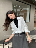 Xixi 2025 Autumn White Label New Temperament Simple Two-Piece Set Of Collar Shirt Long Sleeve Top