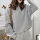 Zingj High Collar Solid Color Design Sense Head Loose Pit Jacket Women's Long Sleeve Sweater Autumn Winter New Bottom Sweater-Outfit