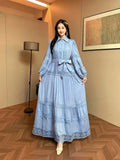 Retro Elegant Lace Splicing Strap To The Waist Lantern Sleeve Dress Female Thin Temperament Court Style