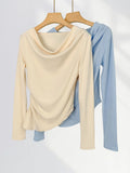 Zingj Grinding Hair Super Soft Skin A Word Swing Collar Long Sleeve Bottom Shirt Female Autumn Winter New Irregular Waist