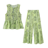 Trend-Print Collar Sleeveless Collar With Waistcoat Lady Casual Street Trousers