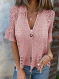New Women's Spring And Autumn Women's Style Buckle In The Sleeve Hollow Knitted Shirt