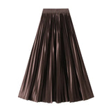 Version Of The Thin Spring New Bright Face Luster High Waist 100 Folds A Word Showing Skinny Dress Half-Dress Skirt