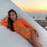Print One Piece Swimsuit Long Sleeve Swimwear Women Bathing Suit Retro Swimsuit Vintage One-piece Surfing Swim Suits 211-1-Outfit