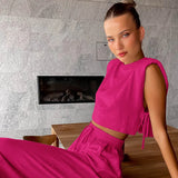 Summer New Cushion Shoulder Sleeveless Top Trousers Two Sets Of Casual Fashion Cotton Sets Of Women's