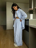 New Lace Spliced Striped Shirt Set Two Sets Of Loose Home Casual Lazy