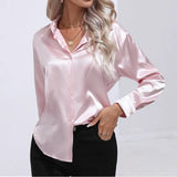 Women Shirts and Blouses Silk Womens Tops Loose Oversized Long Sleeve Blouse Women Spring Elegant Women Clothing OL