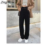Loose White Corduroy Pants Women Korean Style Elegant High Waist Wide Leg Trousers Female 2023 Casual Straight