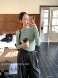 Xixi 2025 Autumn New White Standard Long-Sleeved High-Neck Knitted Top Sweater Female