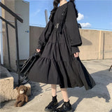 Zingj Winter Long Sleeve High Waist Black Female Students Sweet And Lovely Waist Fold A Line