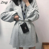 Sleeve Dress Women Hot Sale 4XL Black Harajuku BF Korean Style Sashes Womens All-match Chic Simple Student Streetwear