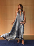 Women's Clothing Tupling Metal-Sensitive Solid-Colored Dress With No Clen Lines