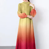 And Fashionable Gradient Lantern Sleeve Pressure Folding Dress Women Autumn And Winter Loose Apparent Thin-Skinny A-Character