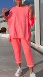 New Casual Solid Color Collar Long-Sleeved Top Sports Trouser Suit