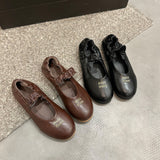 Retro Round Head Folding Decoration JK Girl Solid Color Buckle Mary Jane Women's Shoes Soft Soles Middle-Native Mother Single
