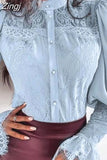 Fashion Vintage Shirts Woman Long Flare Sleeve Autumn Tops Slim Hollow Stand Collar Lace Blouse Women Blusas Mujer
