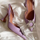 Fashionable Half Slippers Women's Sandals Fashionable Sparkling Rhinestones Satin Wine Glass Heel Shoes Closed-Toe