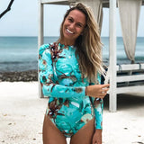 Print One Piece Swimsuit Long Sleeve Swimwear Women Bathing Suit Retro Swimsuit Vintage One-piece Surfing Swim Suits 211-1-Outfit