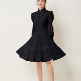 Elegant Bubble Sleeve Lace Splicing Mesh Dress Women's Court Collar Lantern Sleeve A-Word
