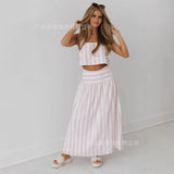 Women's Dress Striped Half-Dress Women's Holiday Style Skirt In The Long Umbrella