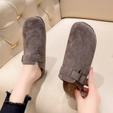 Size 35-45 Vintage Women's Shoes One Foot Flat Bottom Bag Head Half Slippers Women's Summer Wear Round Head Belt Buckle Cool