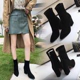 Children's Shoes 2025 New Korean Version Of Autumn And Winter In The Barrel Tip Thick Heel Short Boots Women's High Heels Shoes Elastic