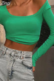 Square Collar T-shirts Autumn Casual Long Sleeve Women T-shirts Tops Autumn Outfits Basic Knitted Tees Female