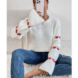 And Winter Sweater Women's Loose Long-Sleeved Striped Elbow Love Collar Knitted