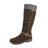 Mouth Coarse And Side Zipper High-Sleeping Women Belt Buckle Rivet Low And Knight Boots