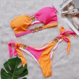Zingj Sexy Crystal Diamond Bikini Detachable Breast Pad Swimsuit Patchwork Strapless Strap Split