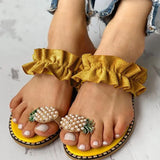 Size Large-Size Women's Shoes 2025 Summer New Pineapple Water Drill Cool Slippers Women Wear Flat Beach