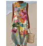And Summer 2025 New Sleeveless Casual Print Temperament Dress Dress Body Small Fresh Casual