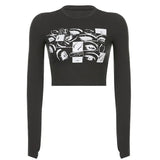Zingj Dark Wind Eye Print Slim Long Sleeve T-Shirt Jacket Female 2023 Spring And Autumn INS New