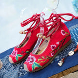 Zingj Heels Single Shoes Ethnic Style Embroidered Cloth Shoes Spring And Autumn Wooden Beads With Women's