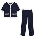 Women's Summer Casual Claming Dress-Up Short Sleeve Coat High Waist Casual Pants