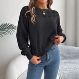 Wind Shooting Autumn And Winter Casual Pure Color Hollow Lantern Sleeve Sweater Women's