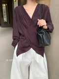 Xixi 2025 Autumn White Label New Temperament Simple V Collar Kinesi Shirt Female Long Sleeve Top Shirt