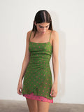 Women Spaghetti Straps Mini Dress Dots Print Contrast Color Slim Fit Summer Short Dress for Club Party Streetwear