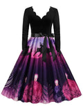Women Dress Long Sleeve Elegant Vinatge Christmas Party Sundress Winter V Neck New Year Costume Clothing