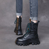 Layer Of Cowhide Martin Boots Autumn And Winter Plus Velvet Warm New Pine Cake Bottom Zipper Locomotive