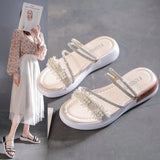Wear Cold Slippers Diamond Fashion 2025 Summer New Two-Swear Sandals Thick-Soled Loose Cake Height Net Red Slippers