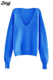 Neck Loose Women Sweater Autumn Winter Fashion Basic Knitted Pullovers Solid Chic Soft Casual Female
