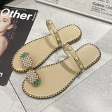 Size Large-Size Women's Shoes 2025 Summer New Pineapple Water Drill Cool Slippers Women Wear Flat Beach