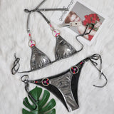 Zingj New Bikini Perms Silver Split Swimsuit Sexy Hand-Woven Crystal Diamond