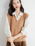 Zingj Blend 2024 Autumn / Winter New Ladies Loose V-Neck Solid Color Short Cover Vest Knit Vest Vest-Outfit