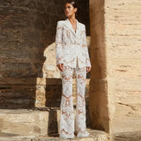 Fashion New Mesh Heavy Industry Embroidery Blazer Trousers Set Two-Piece